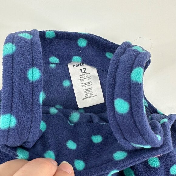 Carters Blue Fleece Polka Dot Baby Sleeveless Toddler Size 12 Months - Picture 3 of 3